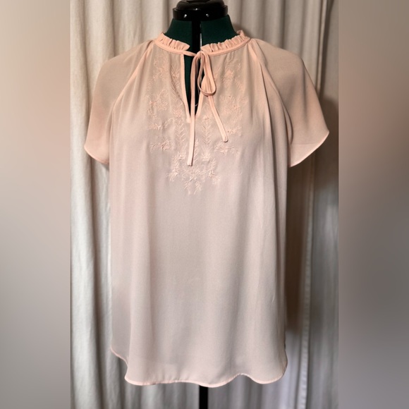 Ann Taylor Loft Tie Neck Blouse in Blush Ballet Pink Women's Size L - Picture 4 of 12